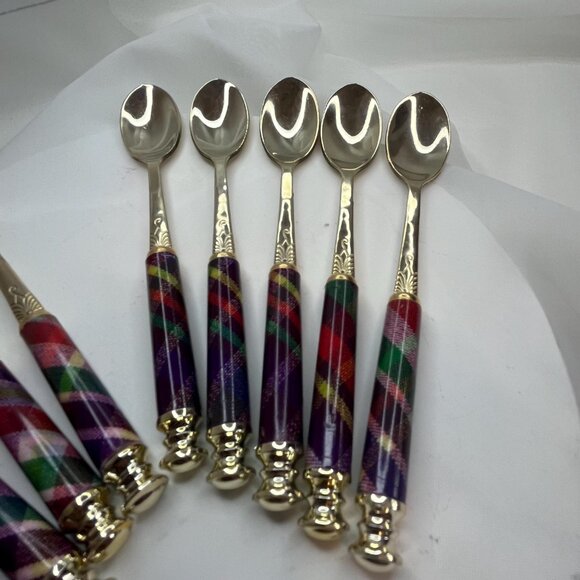 10 Pcs Fork And Spoon Dessert Utensil Enamel And 24k Gold Plated Stainless Steel - Picture 4 of 7